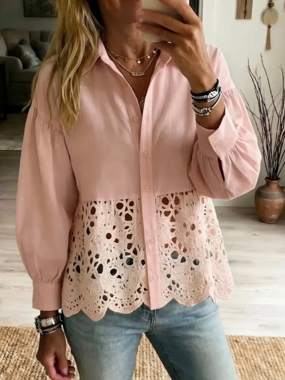 Women's Hollow-Out Hem Shirt | Long Sleeve Top