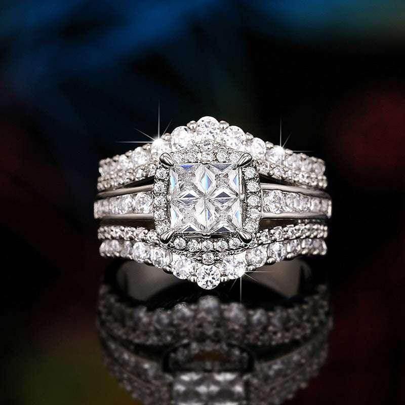 Square Crown Zircon Ring – White Gold for Women - ZA-Zola