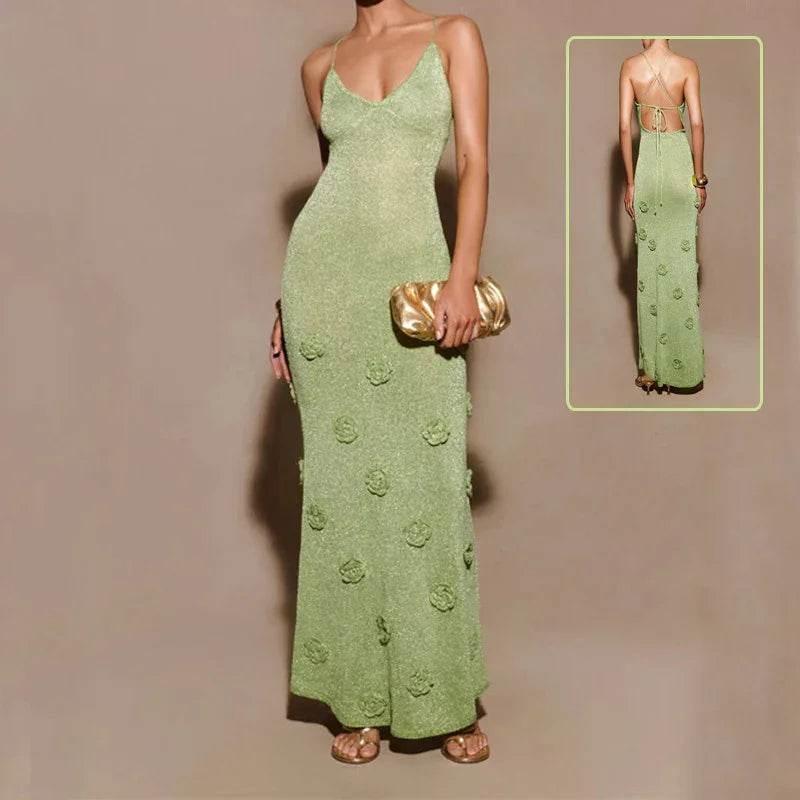 Knitted Floral Crochet Glitter Dress – Elegant & Chic - ZA-Zola