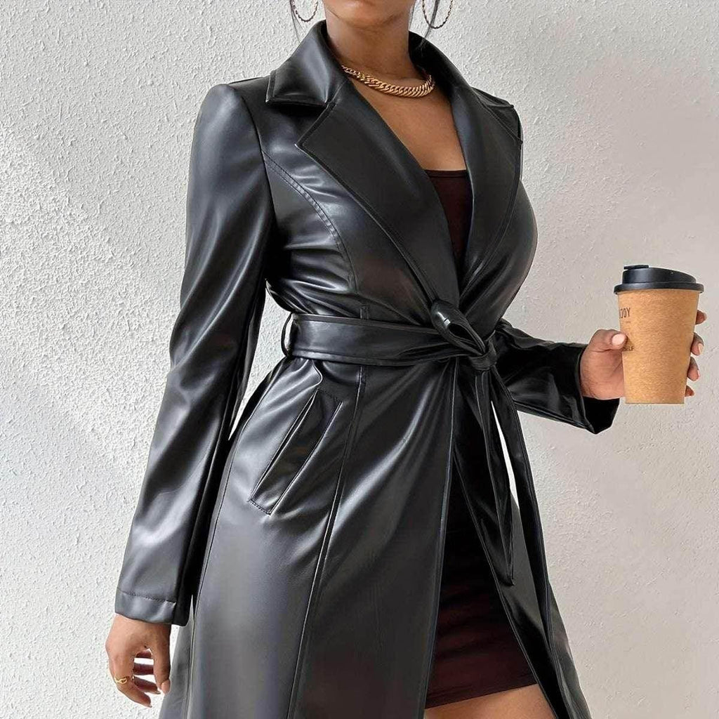 Long Sleeve Lapel PU Leather Jacket – Slim Fit Women’s Coat - ZA-Zola