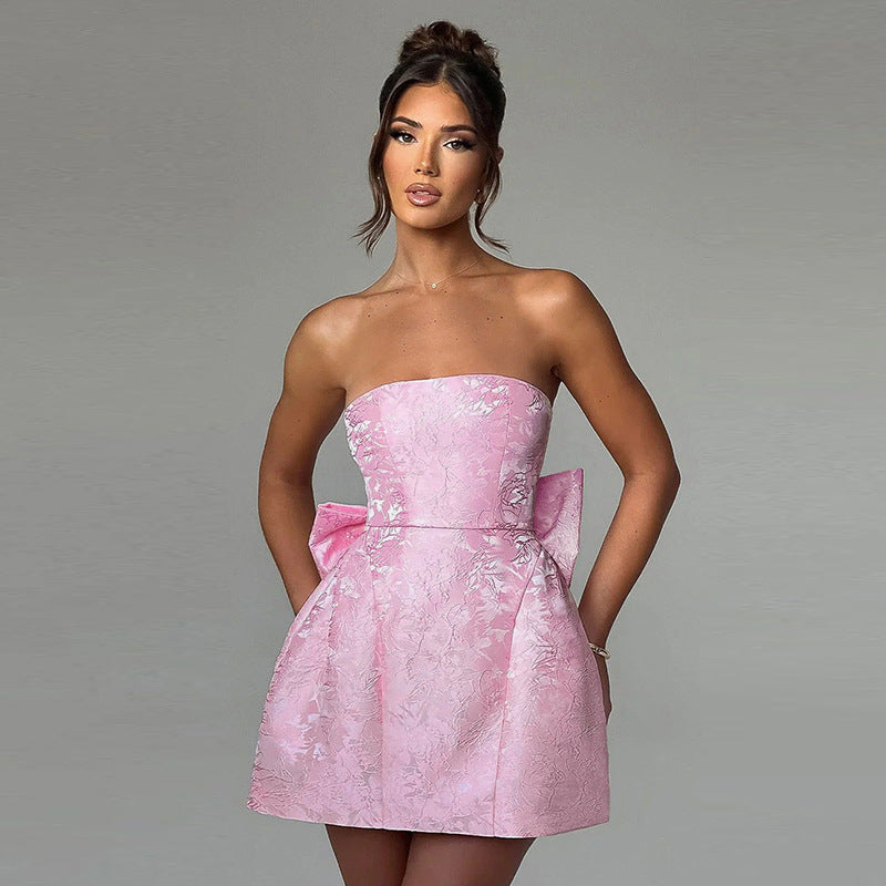 Women's Tube Top Dress with Big Bow – Sleeveless Fashion Summer Party Evening Dress