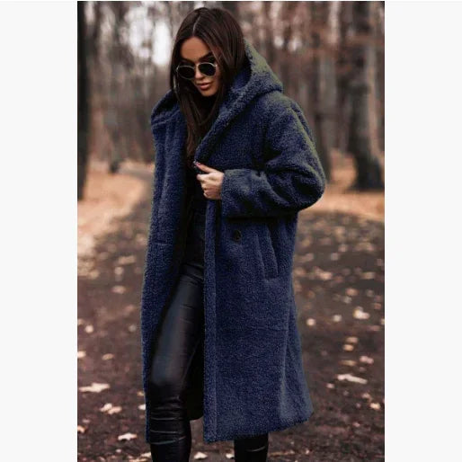 Women Teddy Coat Long Faux Fleece Hooded Winter - ZA-Zola