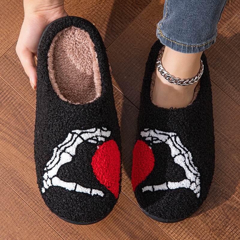 Love Black Hand Cotton Slippers – Warm Indoor Shoes - ZA-Zola