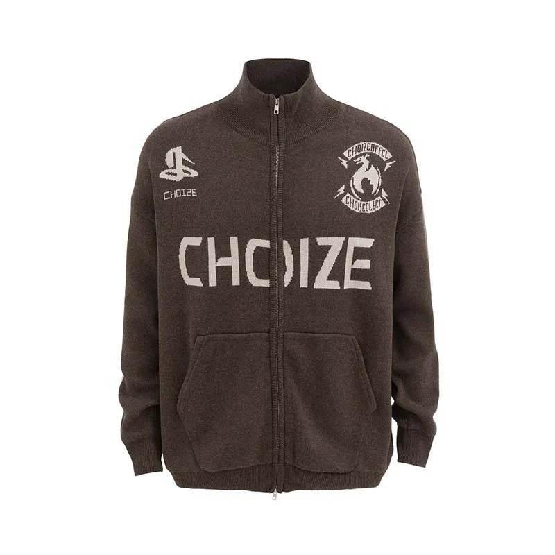 Retro Alphabet Jacquard Sweater - Men's Stand Collar Coat - ZA-Zola