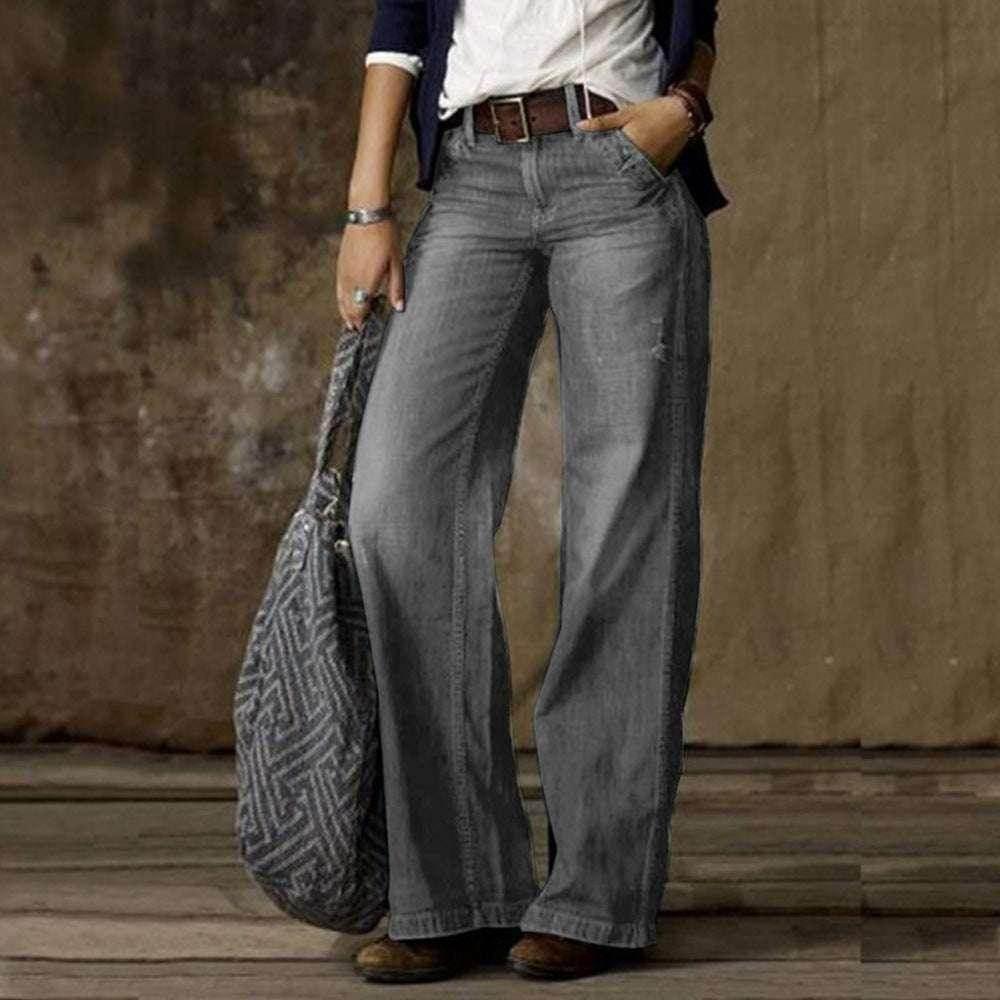 Retro Wide-Leg Denim Jeans With Pockets - ZA-Zola