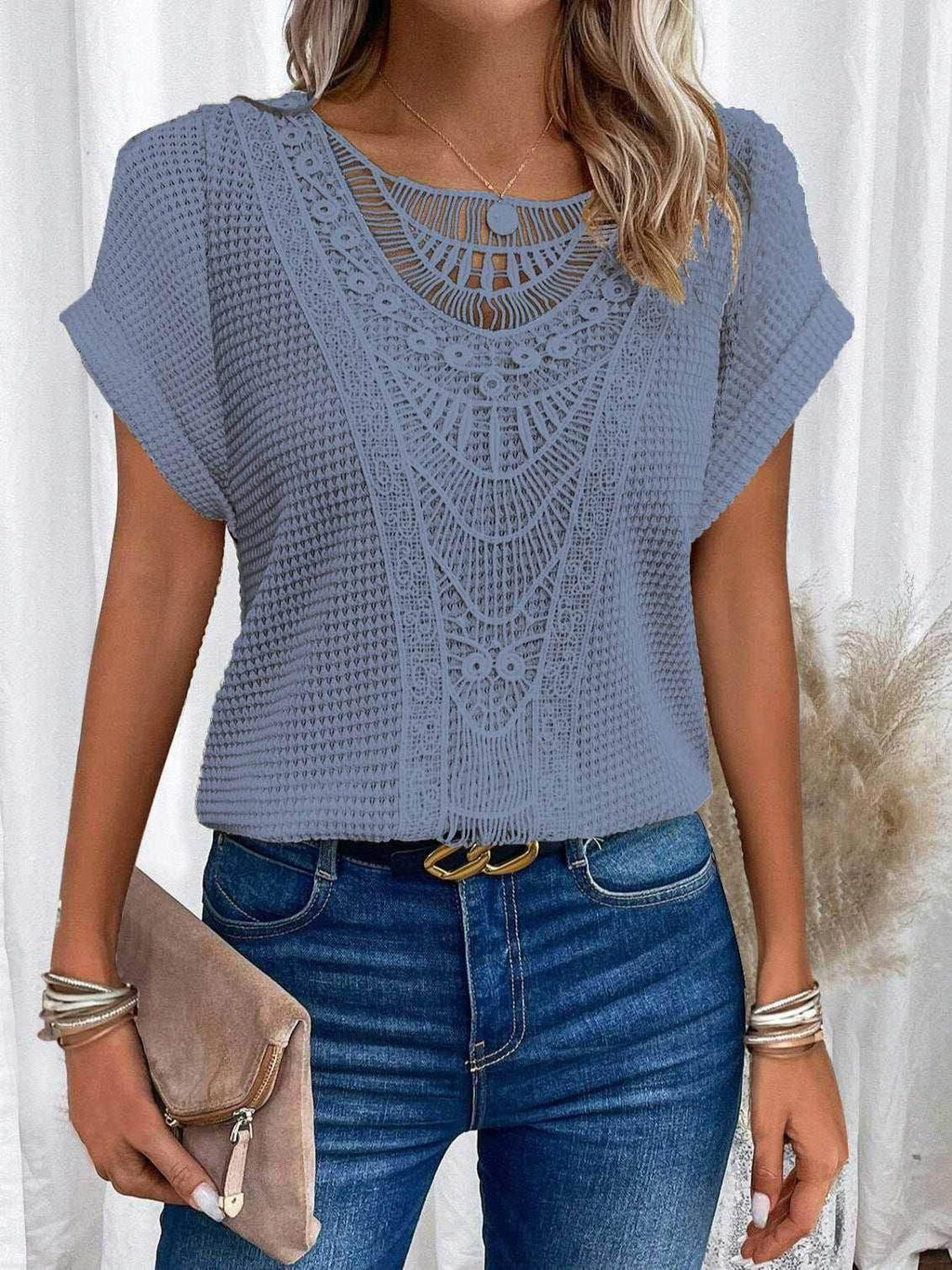 Hollow-Out Ethnic Style T-Shirt for Women - ZA-Zola