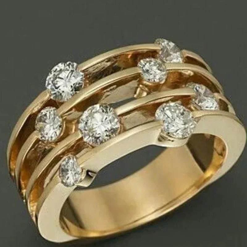 Gold Inlaid Rhinestone Geometric Cutout Ring - ZA-Zola