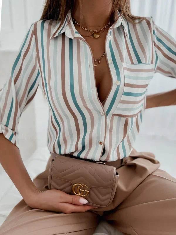 Long Sleeve V-Neck Printed Shirt – ZA-Zola - ZA-Zola