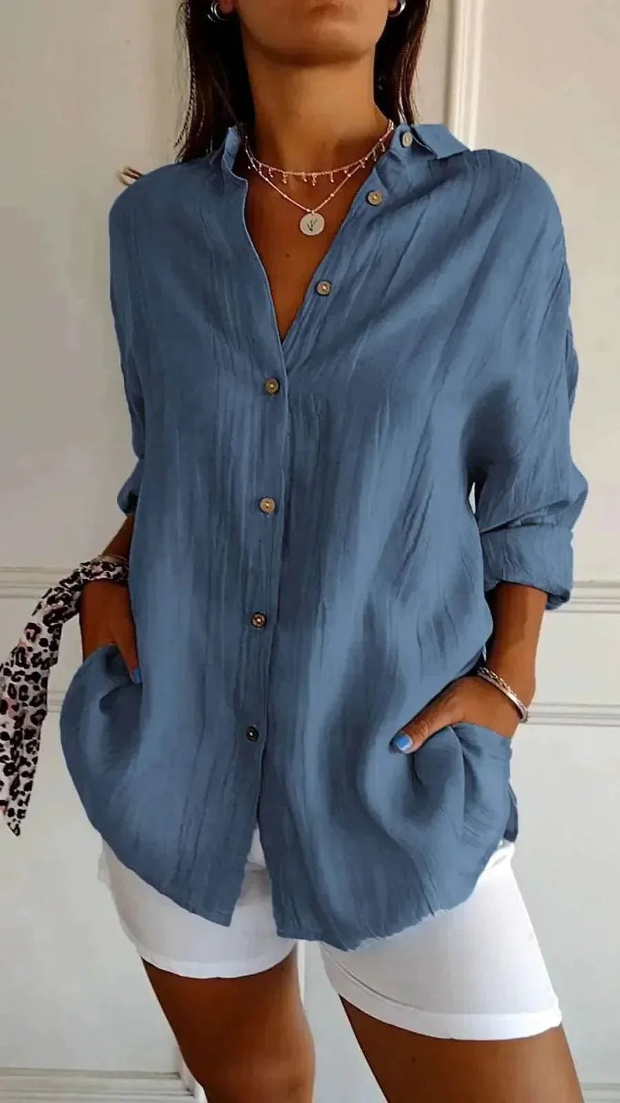 Pleated Lapel Long Sleeve Shirt for Women - ZA-Zola