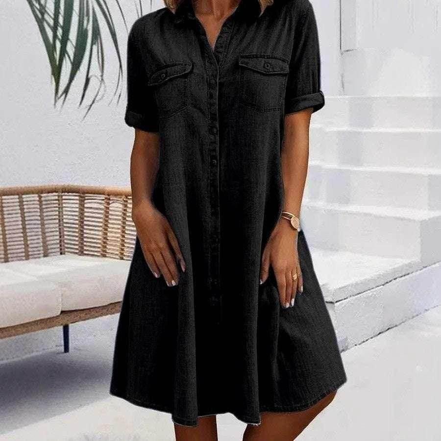 Women’s Loose Fit Denim Cotton Shirt Dress - ZA-Zola
