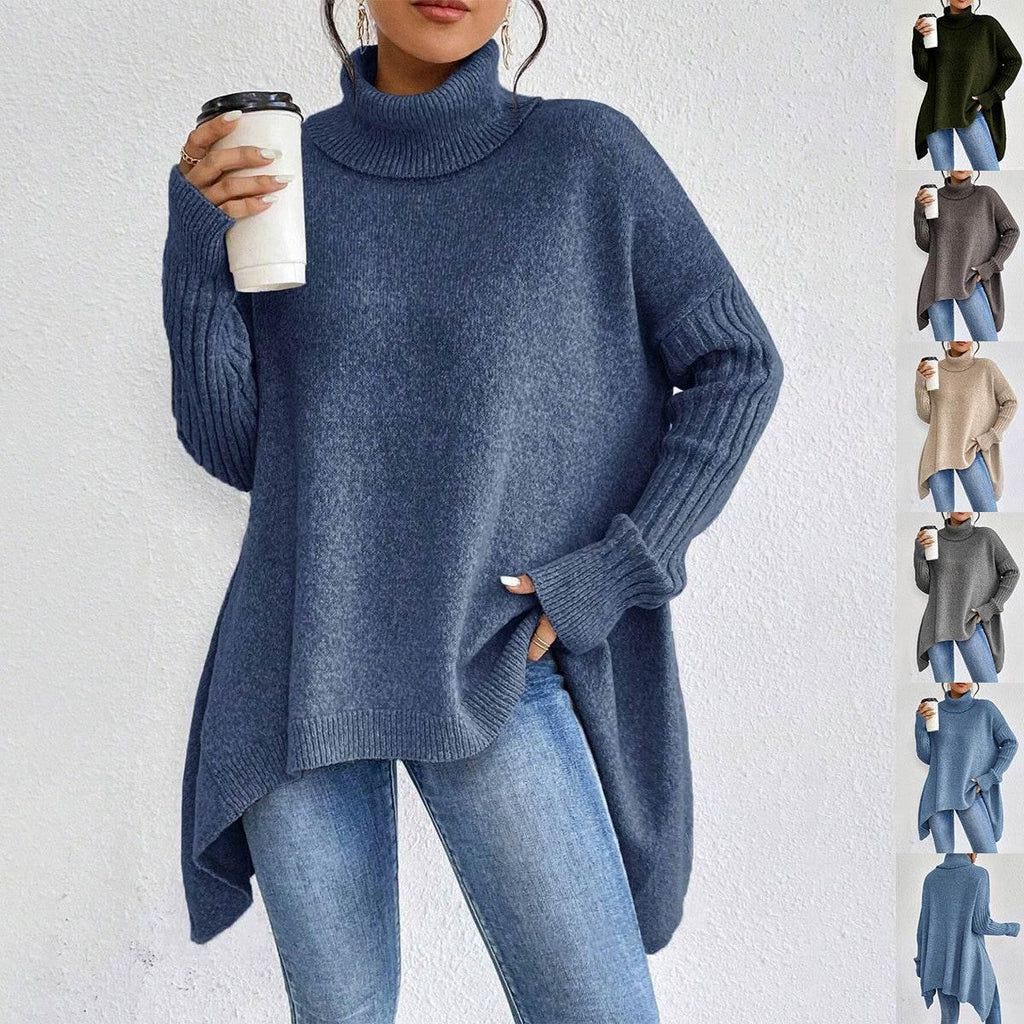 Irregular Turtleneck Sweater | Winter Loose Knit Pullover Women - ZA-Zola