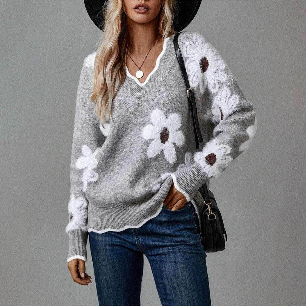 Lace Collar Brocade Cashmere Sweater Women - ZA-Zola