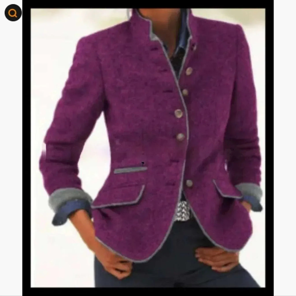 Color Block Woolen Jacket Women Office Style - ZA-Zola