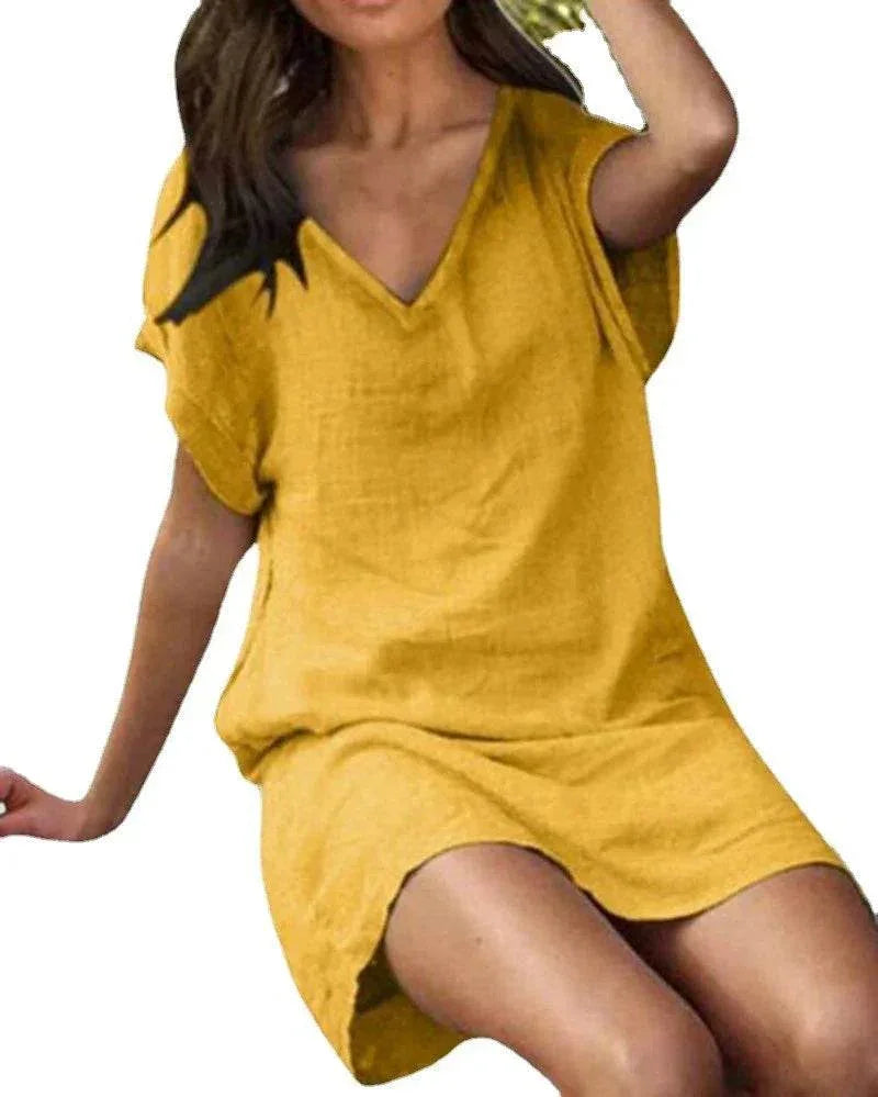 Stylish Loose V-Neck Summer Dress with Pockets - ZA-Zola