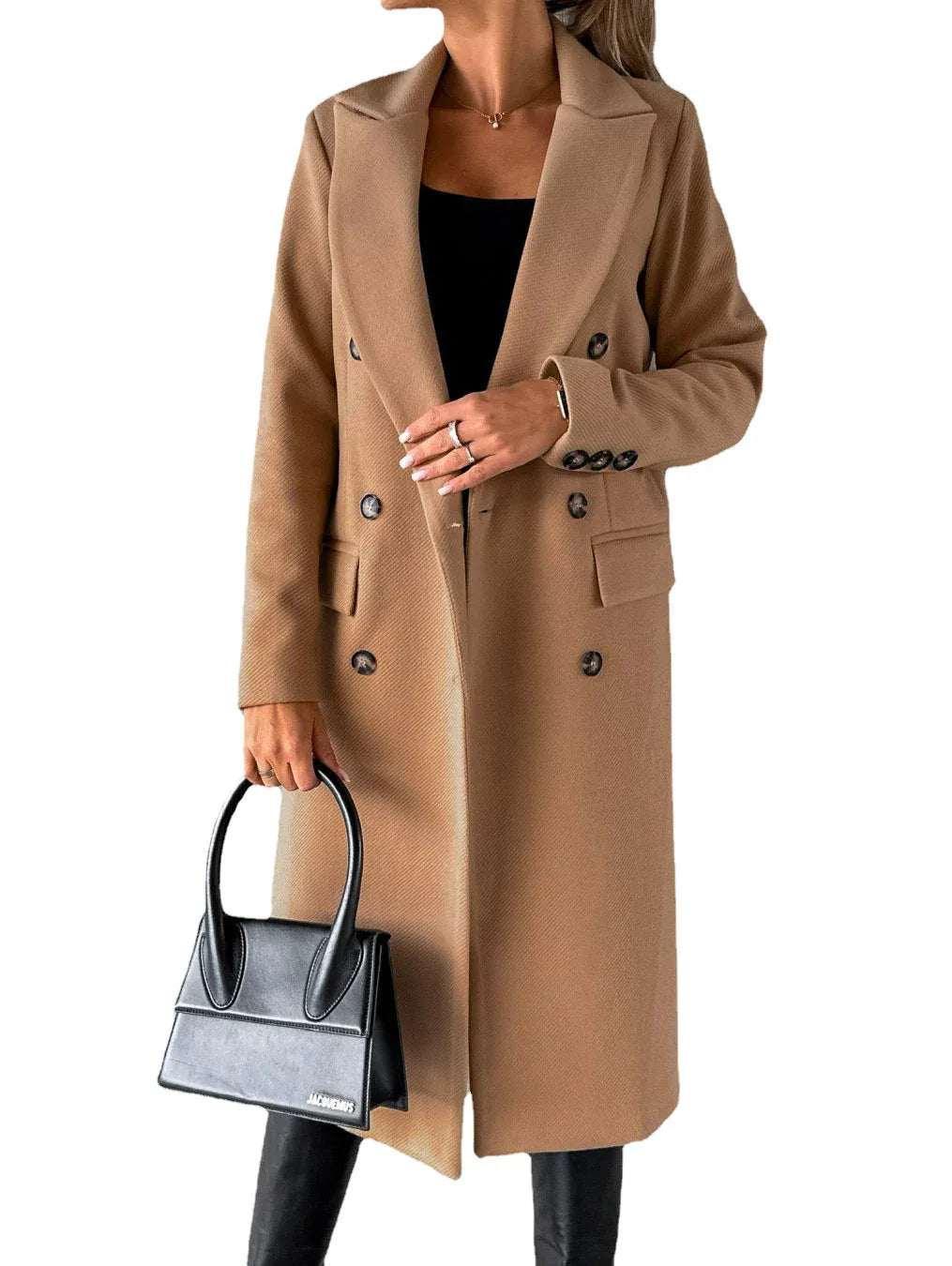 Women Double Breasted Coat Long Sleeve Street - ZA-Zola