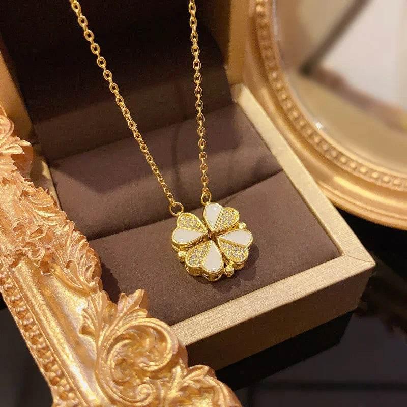 Luxury Four Leaf Clover Pendant Necklace – Crystal Heart Jewelry - ZA-Zola