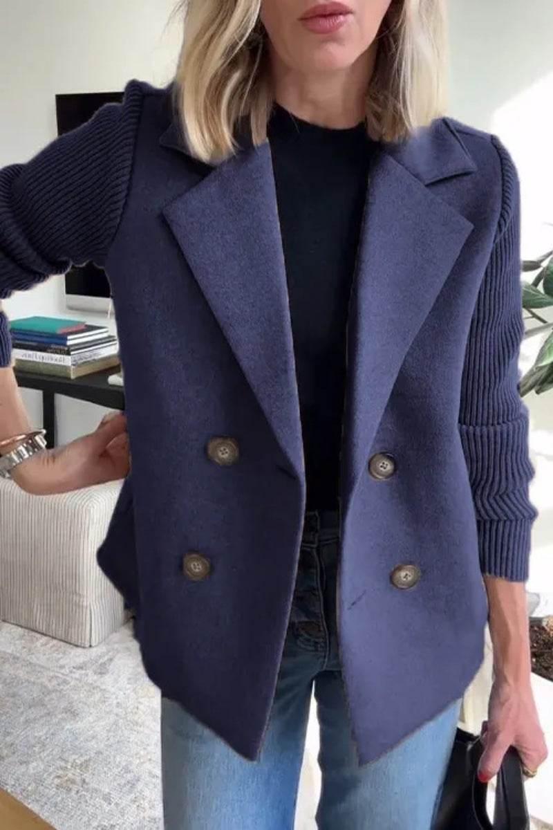 Double Breasted Lapel Jacket | Women's Knitted Sleeve Coat - ZA-Zola