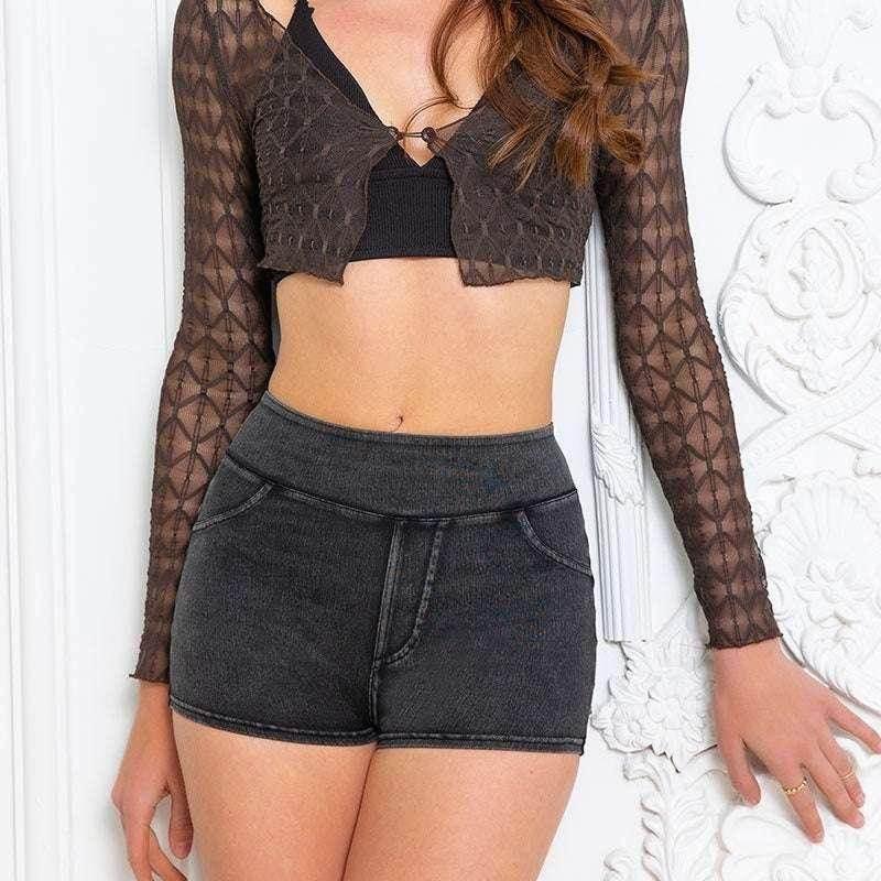 High-Waist Hip Lift Yoga Denim Shorts for Women - ZA-Zola