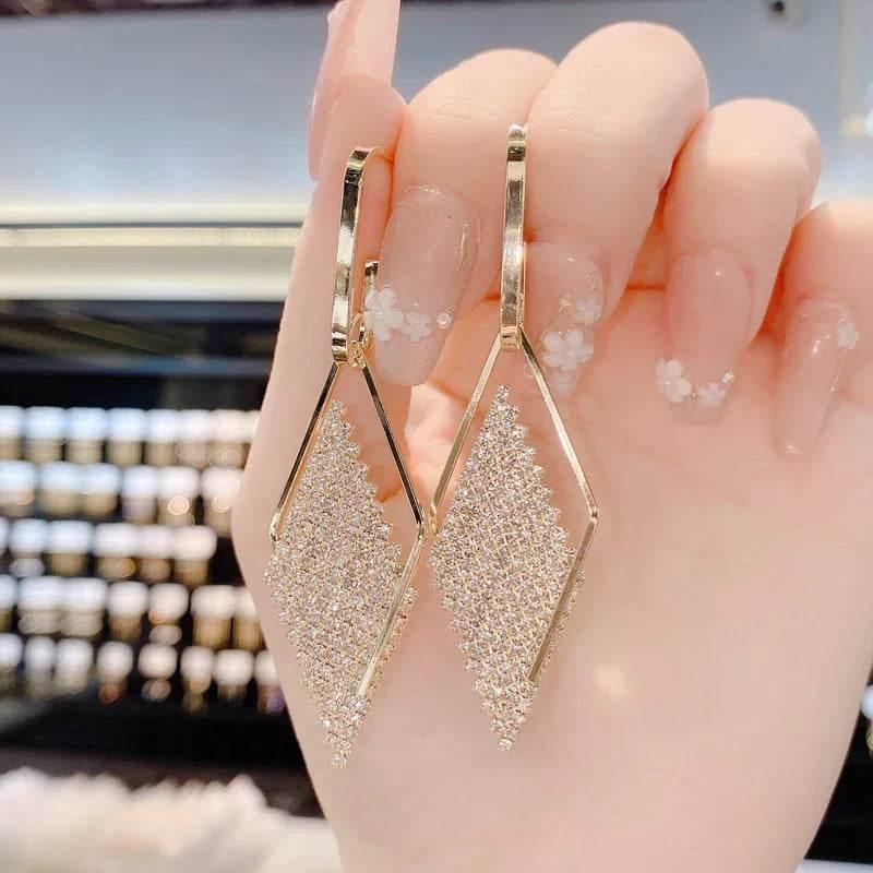 Luxury Geometric Diamond Earrings - Elegant Korean Style - ZA-Zola