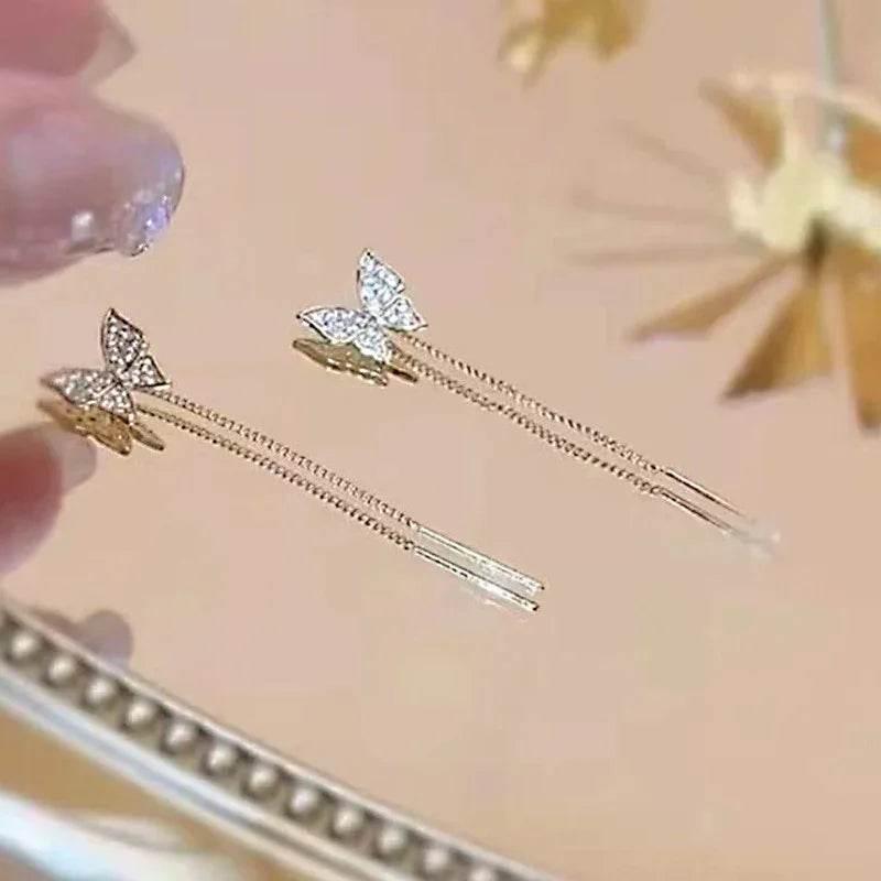 925 Silver Butterfly Tassel Earrings – Shop Now! - ZA-Zola