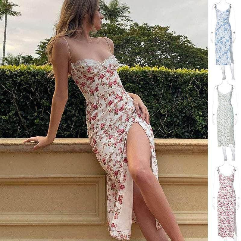 Lace Floral Slit Dress – Sexy Summer Suspender Style - ZA-Zola