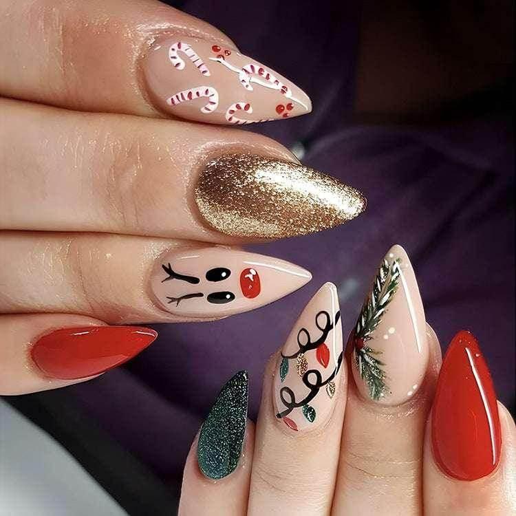 24pcs Christmas False Nails – Festive Snowflake Design - ZA-Zola