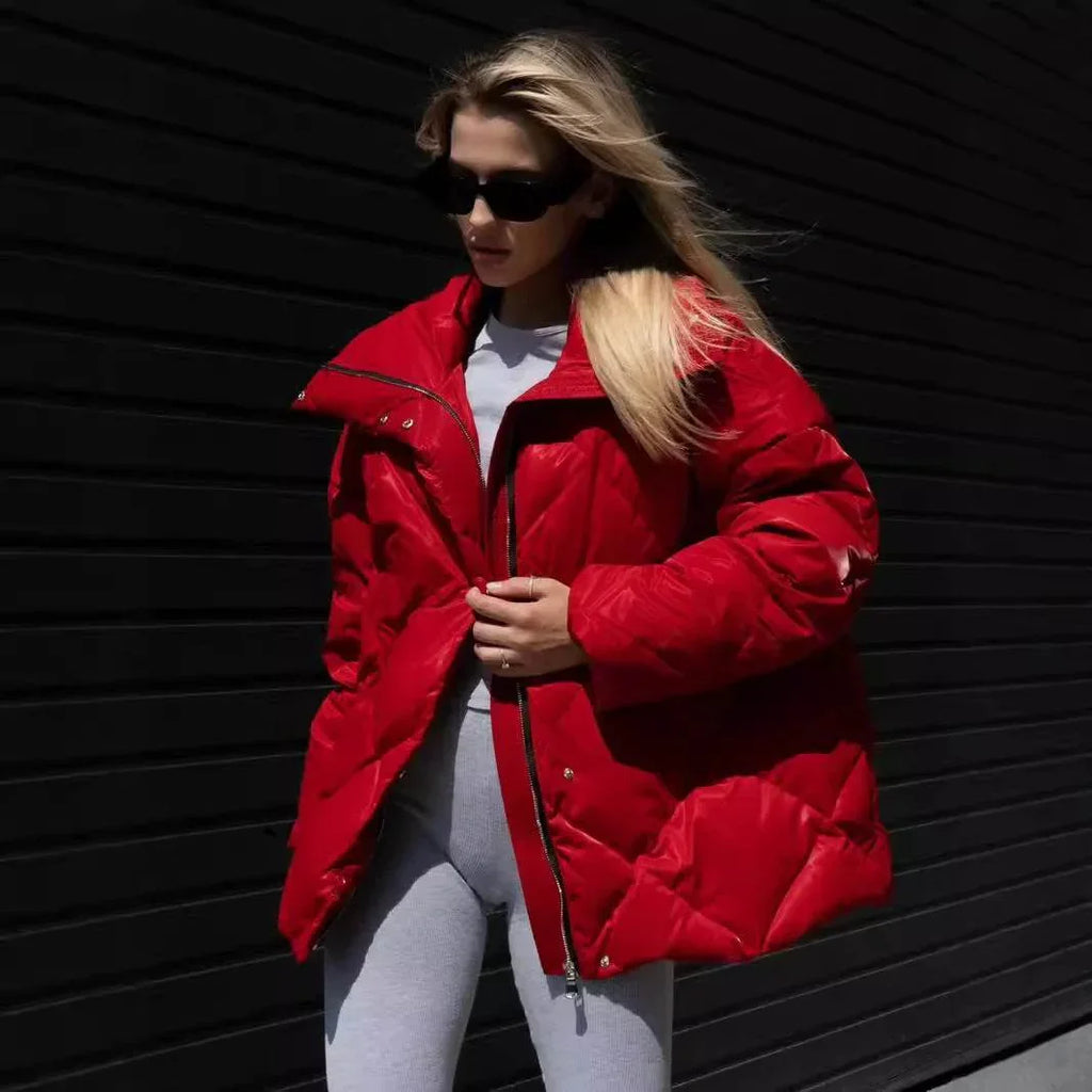Baggy Cotton Padded Coat – Matte Glossy Lapel Casual Jacket - ZA-Zola