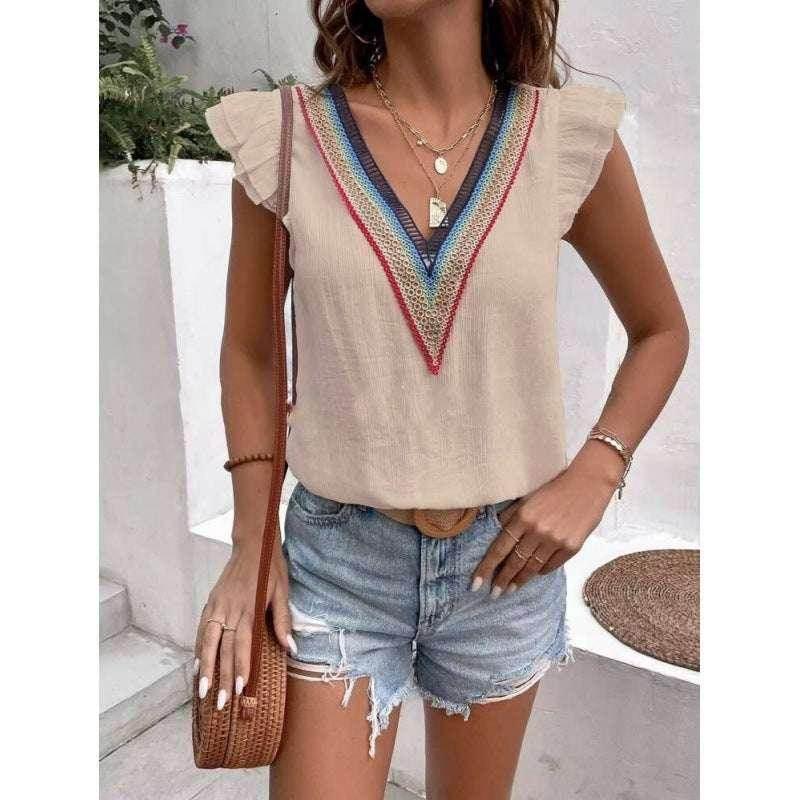 Vintage Lace Hollow-Out V-Neck Sleeveless Top - ZA-Zola