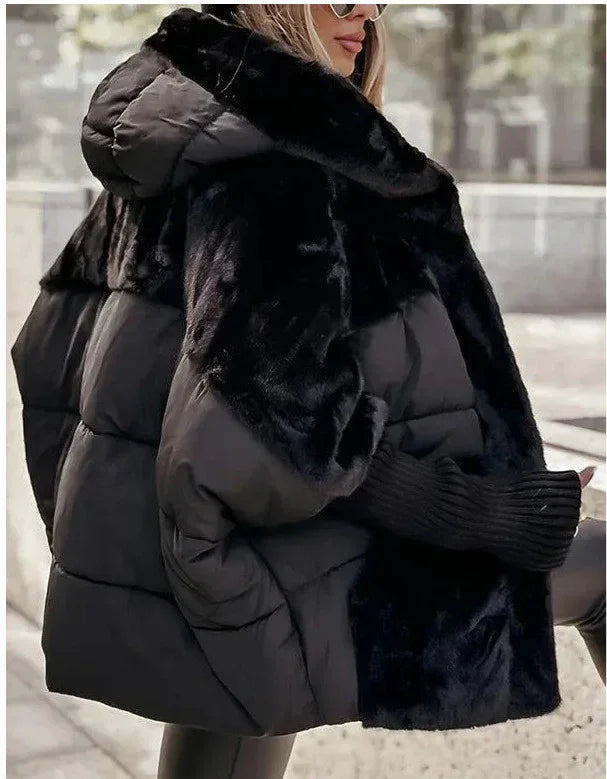 Women’s Faux Fur Patchwork Winter Coat | Hooded Chic - ZA-Zola