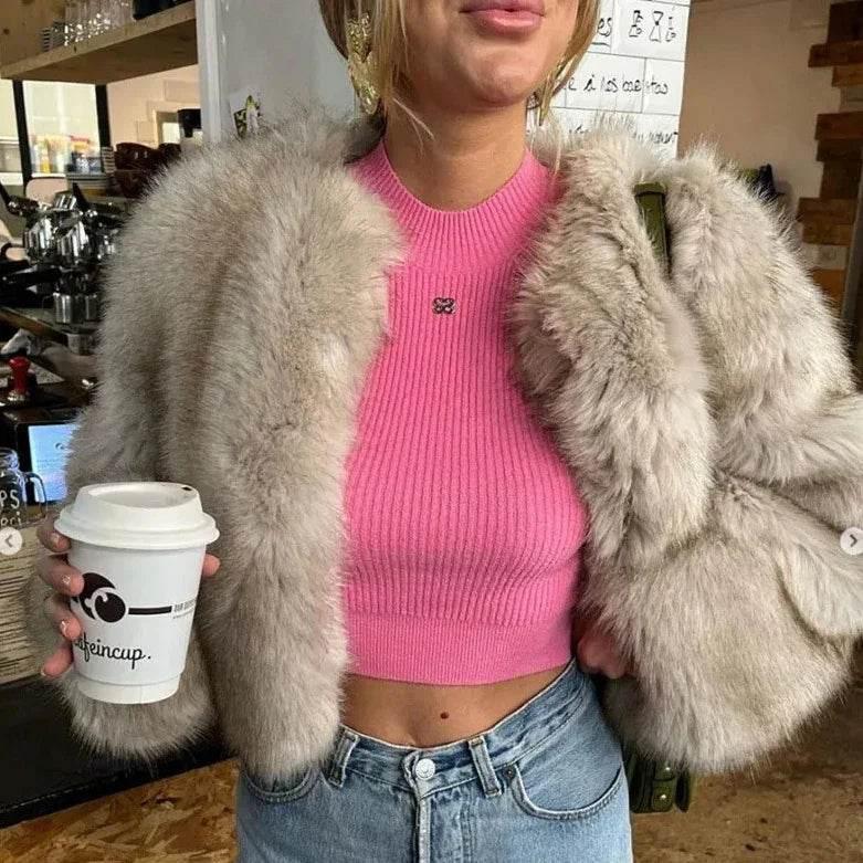 Shop Women’s Round Neck Faux Fur Coat – Stylish Winter Outerwear - ZA-Zola