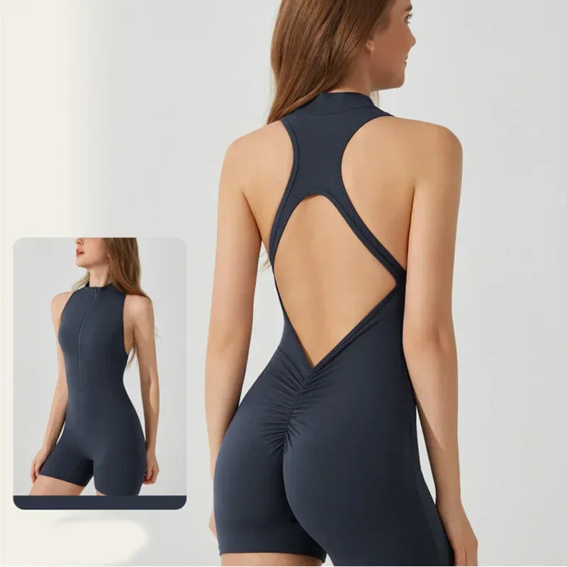 Zipper Yoga Jumpsuit – Summer Backless Fitness Bodysuit - ZA-Zola