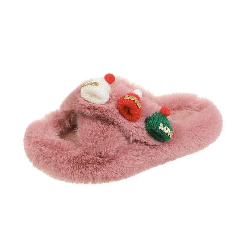 Christmas Hat Fluffy Slippers – Warm & Cute for Her - ZA-Zola