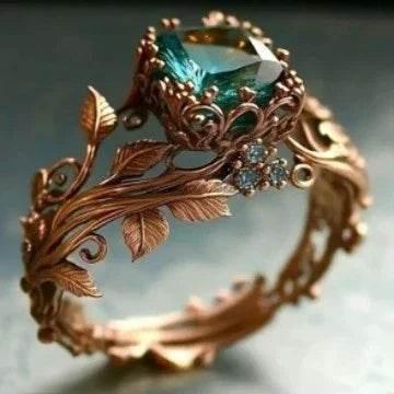 Rose Gold Blue Crystal Branch Ring - ZA-Zola