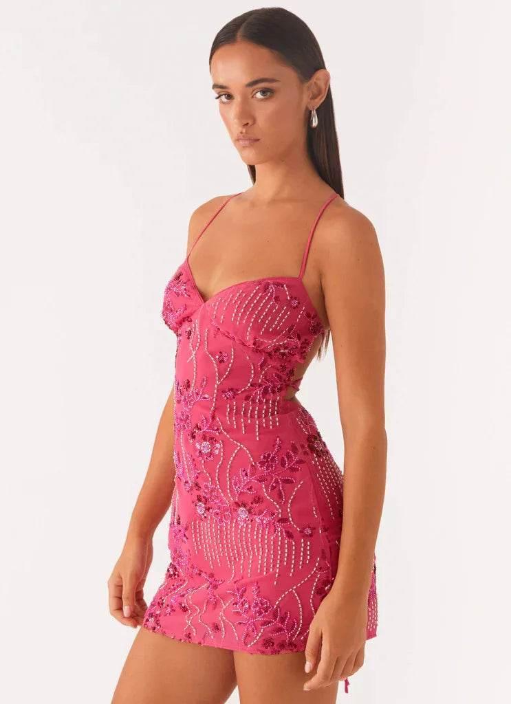 Women’s Sequin Embroidered Backless Sling Dress – High Waist Short Skirt (S–XXL) - ZA-Zola