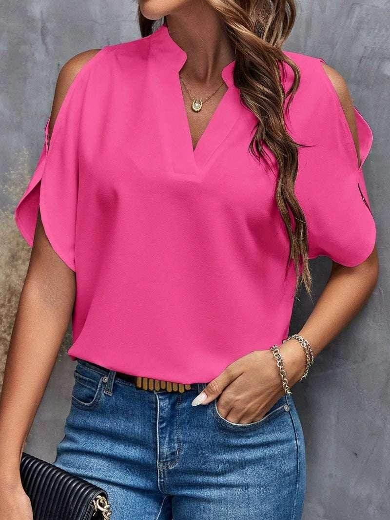 V-Neck Off-Shoulder Top – Elegant Women’s Style - ZA-Zola