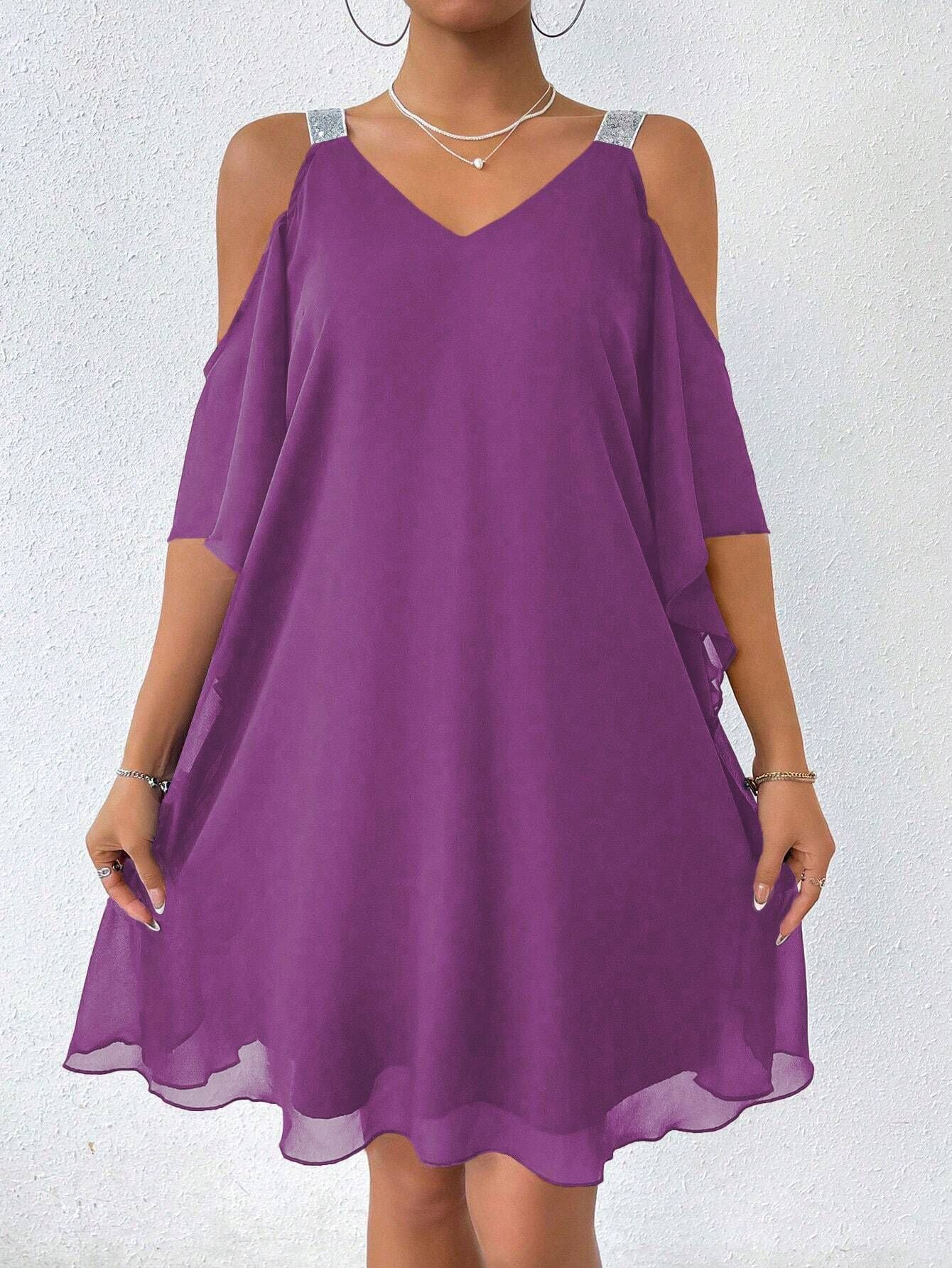 Solid Color V Neck Elegant European And American Style Dress for Women