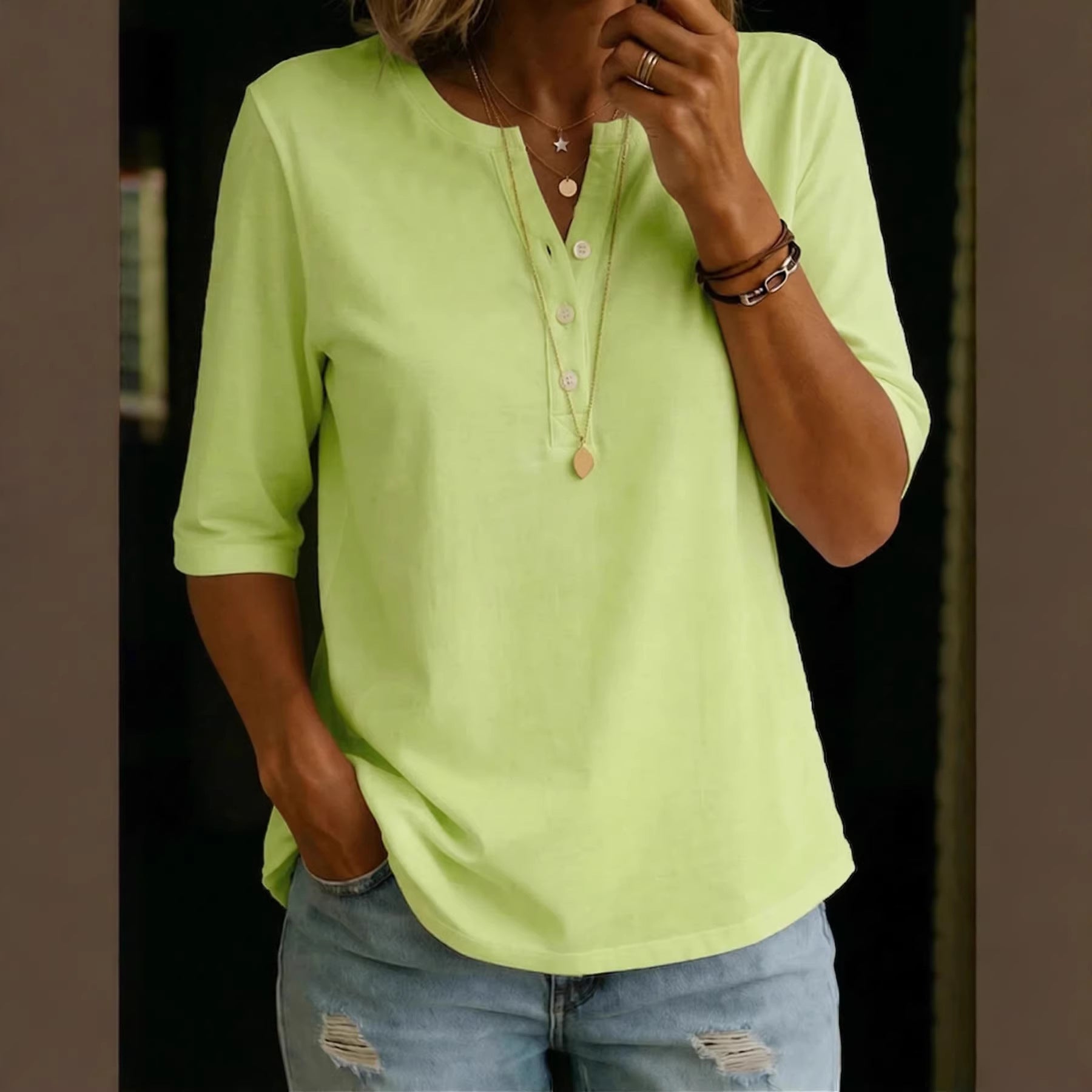 Women's Cotton Button-Down Half Sleeve Shirt | Top