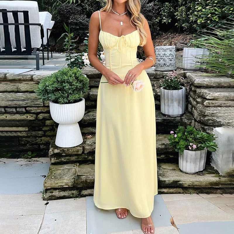 Cross-Border Women's Clothing Elegant Lace-Up Backless A-Line Dress