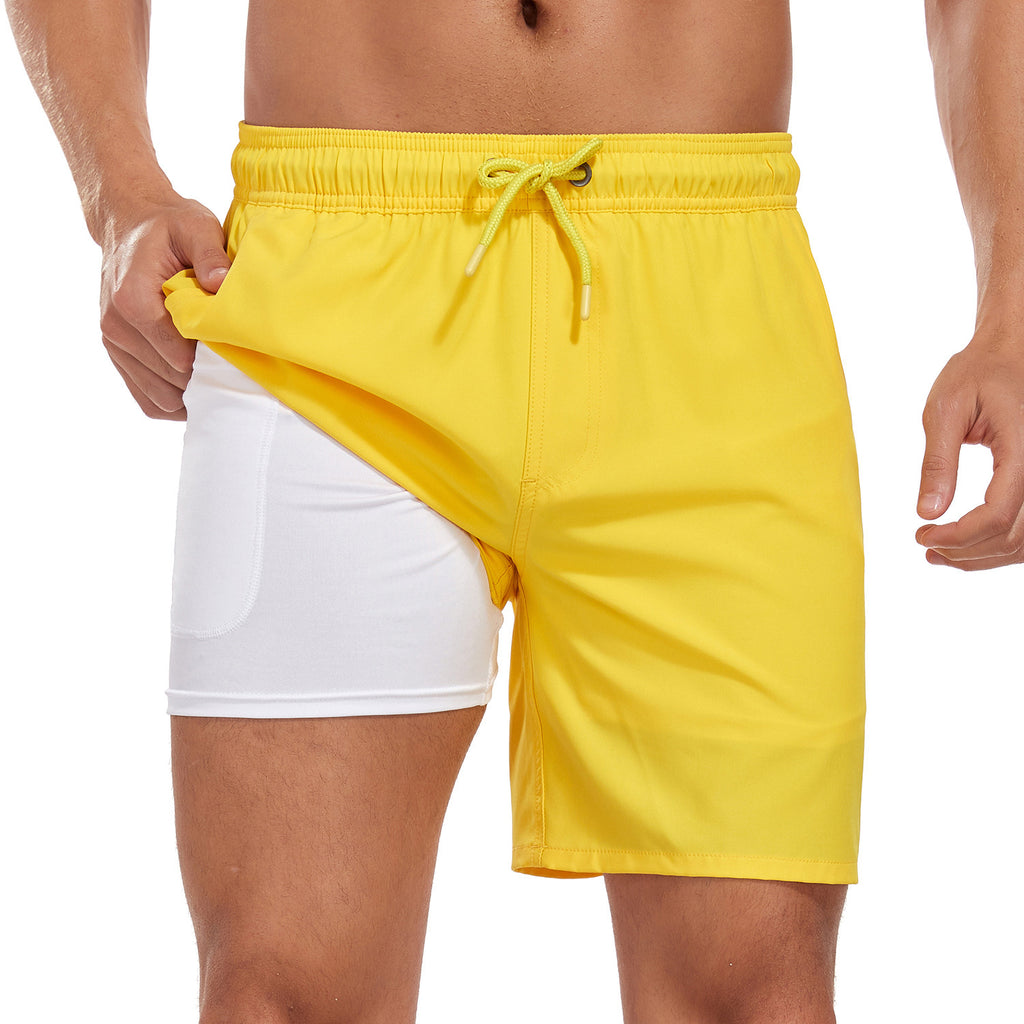 Men's Double-Layer Beach Shorts - 3D Digital Print Swim Trunks