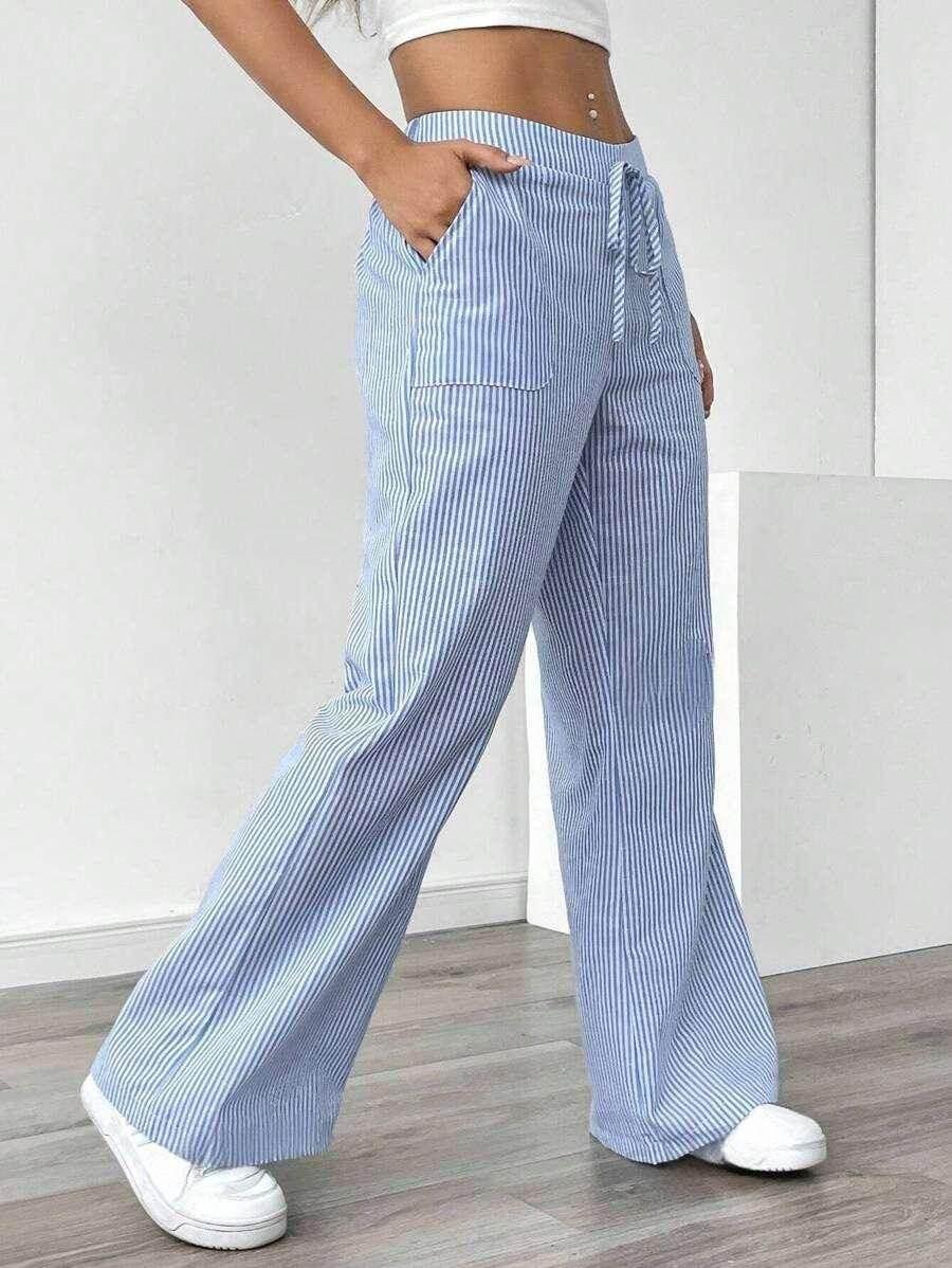 Striped Wide Leg Trousers With Pockets – Women - ZA-Zola