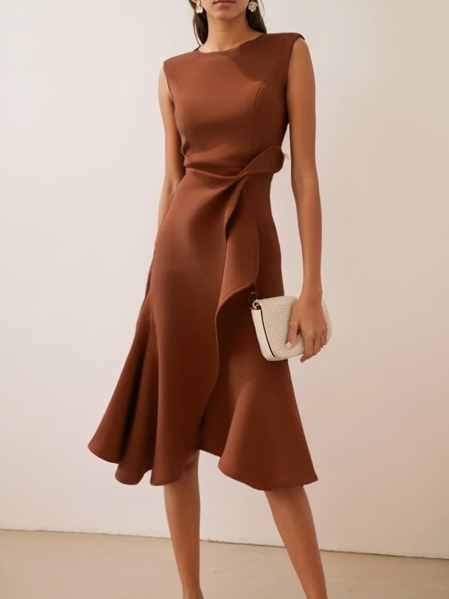Women’s Sleeveless Round Neck Temperament Long Dress