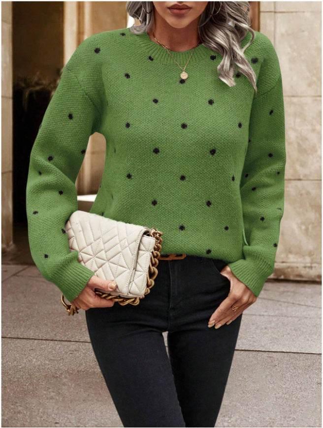 Polka Dot Pullover Sweater – Casual Winter Knitwear - ZA-Zola