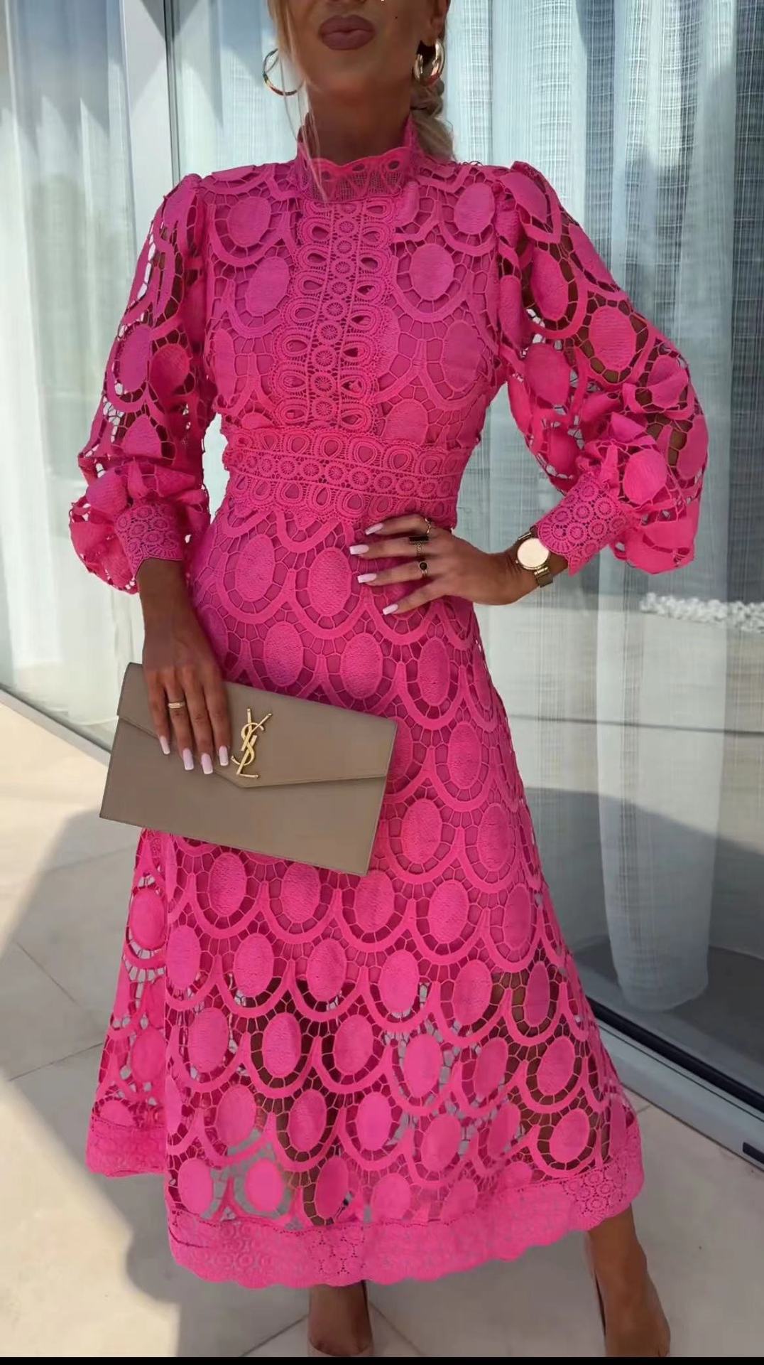 Women’s Fashion Long Patchwork Dress Elegant Solid Color Maxi Dress