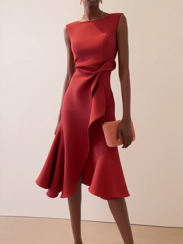Women’s Sleeveless Round Neck Temperament Long Dress