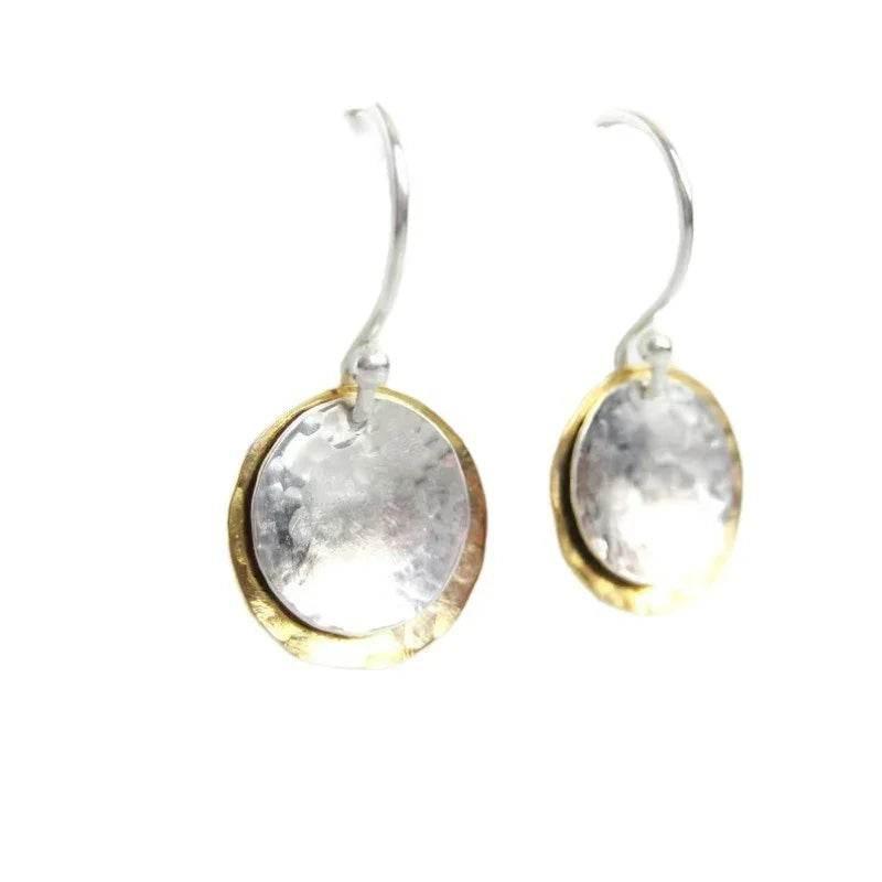 Boho Two-Tone Hammered Circle Pendant Earrings - ZA-Zola
