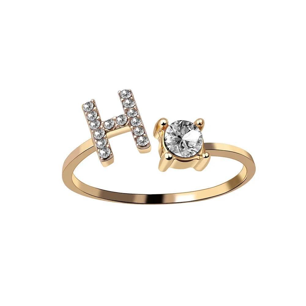 Adjustable A–Z Initial Ring for Women with Zircon - ZA-Zola