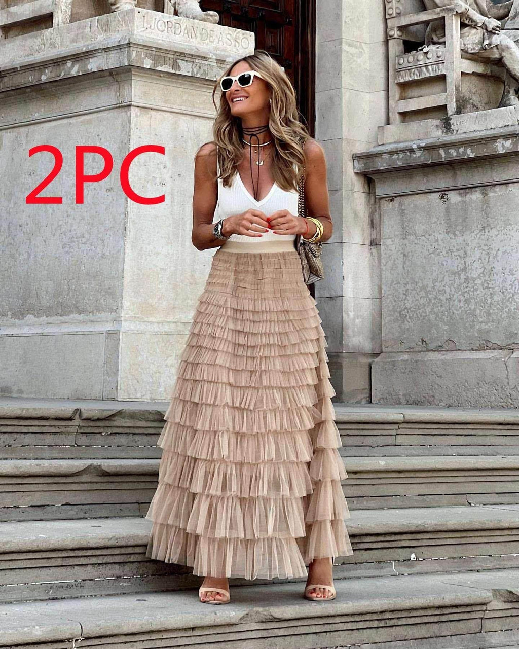 Layered Ruffle Mesh A-Line Skirt for Women - ZA-Zola
