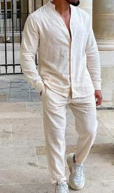 Men Linen Lounge Suit Long Sleeve Shirt & Trousers - ZA-Zola