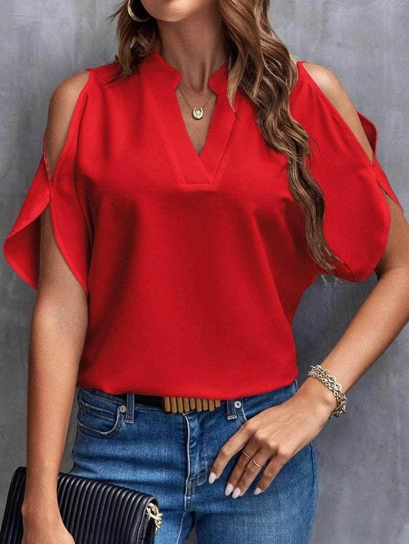 V-Neck Off-Shoulder Top – Elegant Women’s Style - ZA-Zola