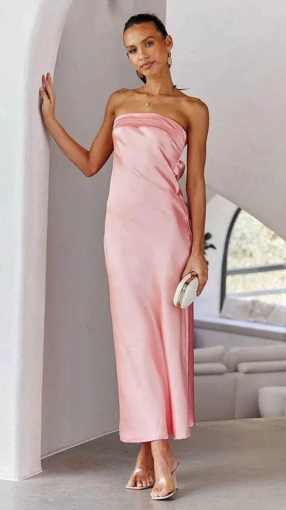 Summer Tube Top Long Dress with Backless Floral Print - ZA-Zola